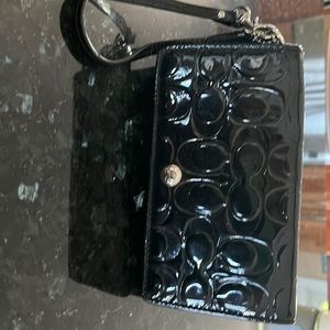 Coach Black Patent embossed wristlet